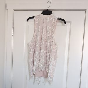 LC Lauren Conrad Lace Blouse - Cream and White